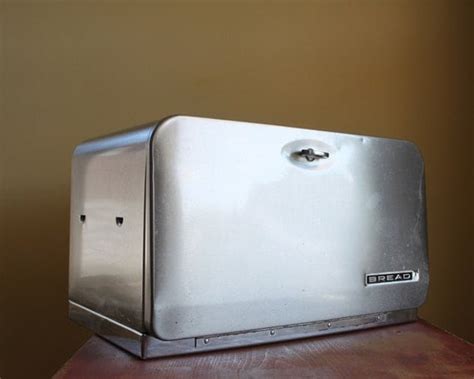 metal vintage bread box|vintage stainless steel bread box.